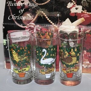 TWELVE DAYS OF CHRISTMAS DRINKING GLASSES Full Set 12 oz Vintage Indiana Glass